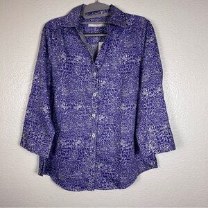 Foxcroft Purple Geometric Button-Down Shirt‎